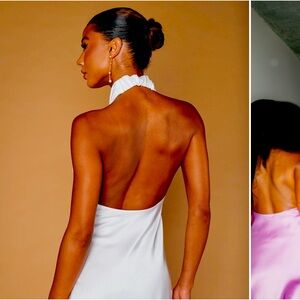 Jasmine halter mini dress in white.
